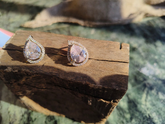 Anti Tarnish Silver Clear Teardrop Stud Earrings for Women | AD Halo Diamond Look Earrings