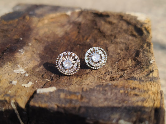 American Diamond Round Stud Earrings with Spiral Halo