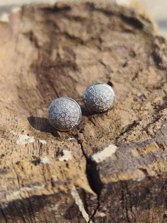 American Diamond Dome Stud Earrings | Silver Finish AD Studs