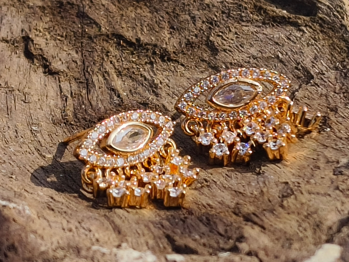 Gold-Tone American Diamond Drop Earrings | Elegant Party Wear Earrings