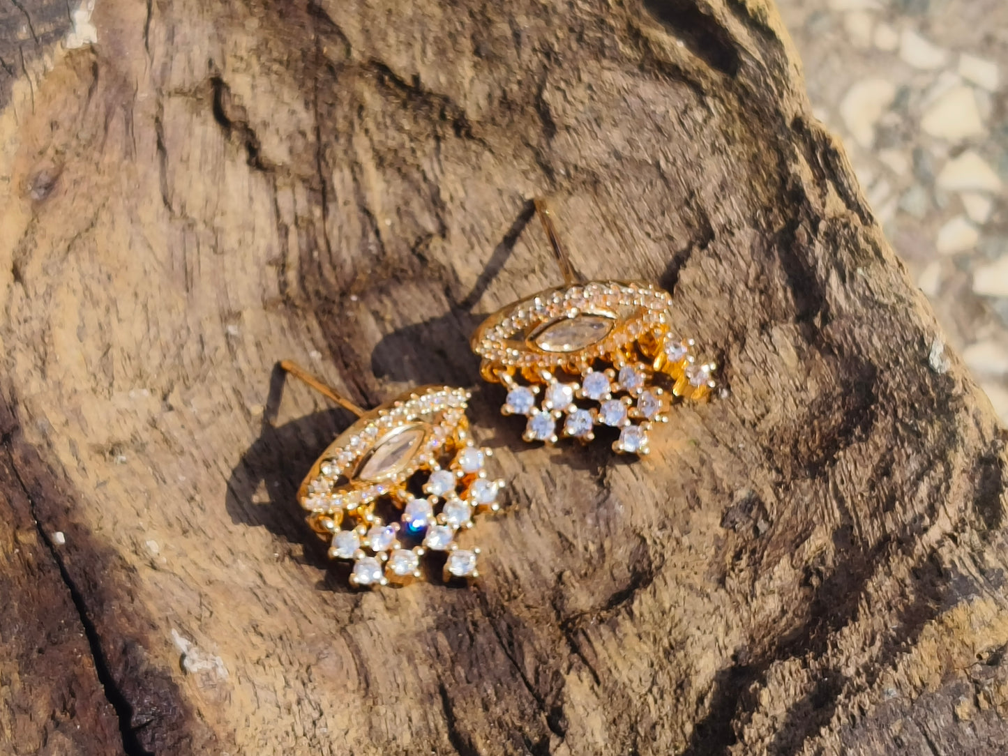 Gold-Tone American Diamond Drop Earrings | Elegant Party Wear Earrings