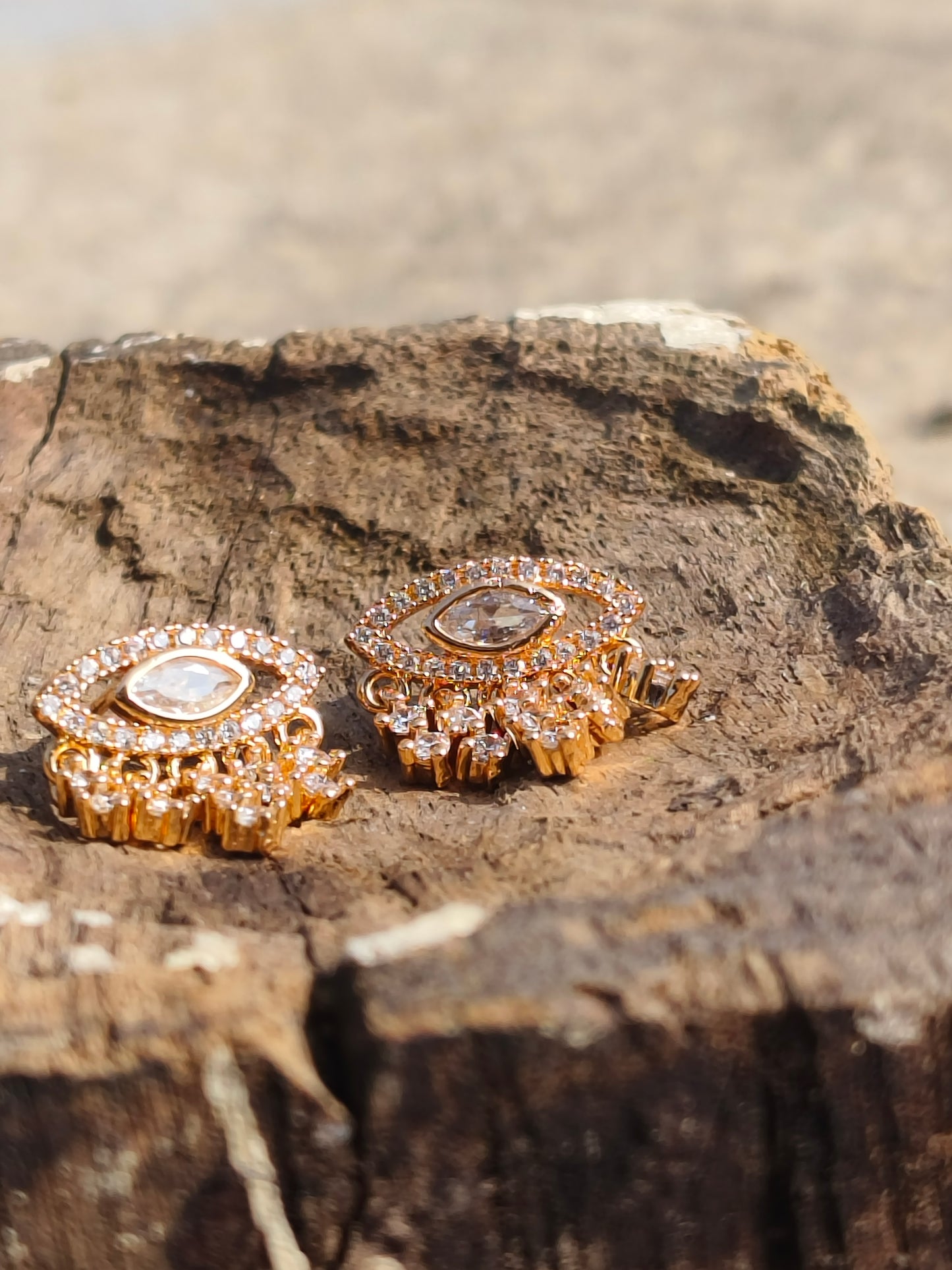 Gold-Tone American Diamond Drop Earrings | Elegant Party Wear Earrings