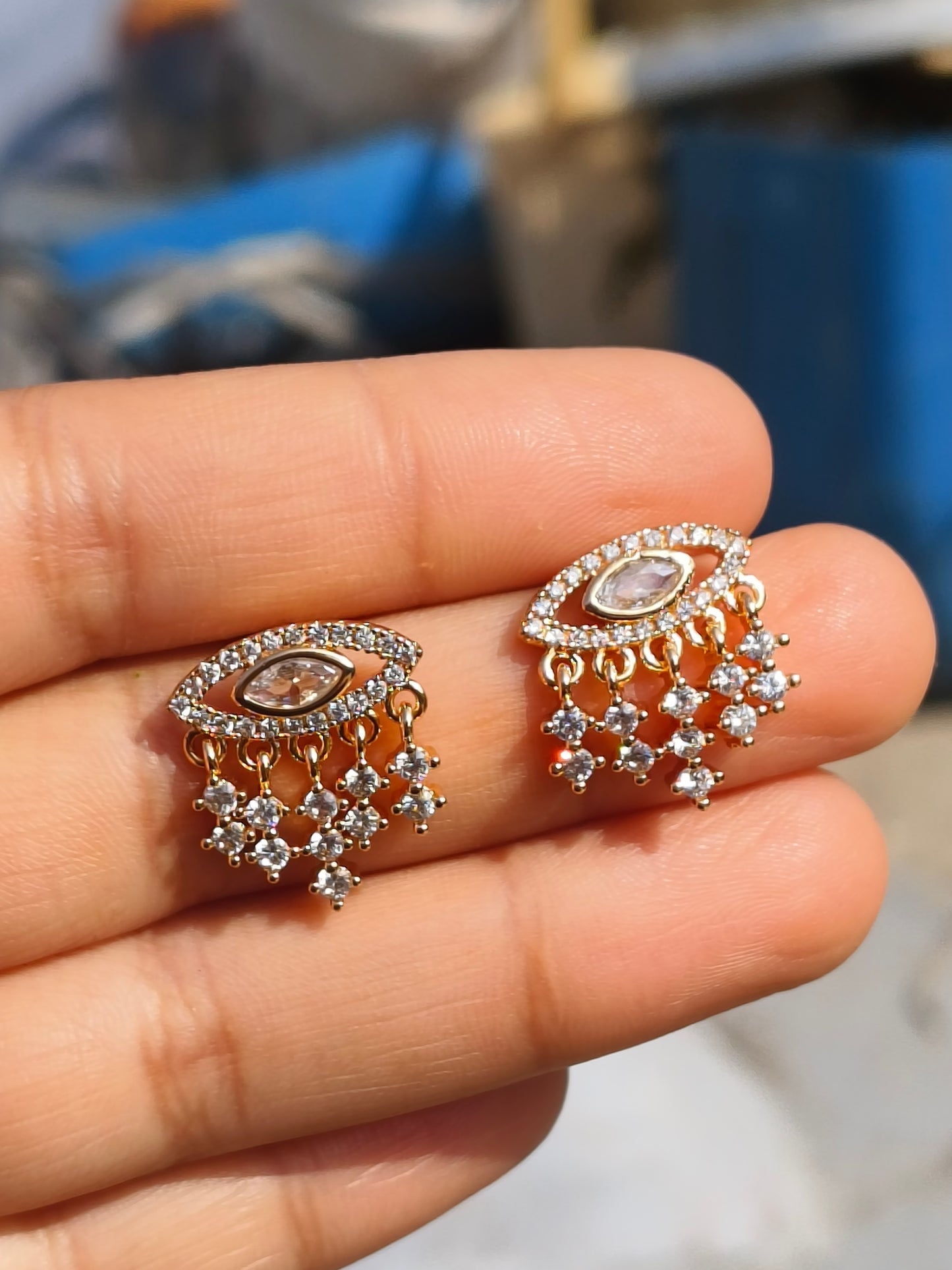 Gold-Tone American Diamond Drop Earrings | Elegant Party Wear Earrings