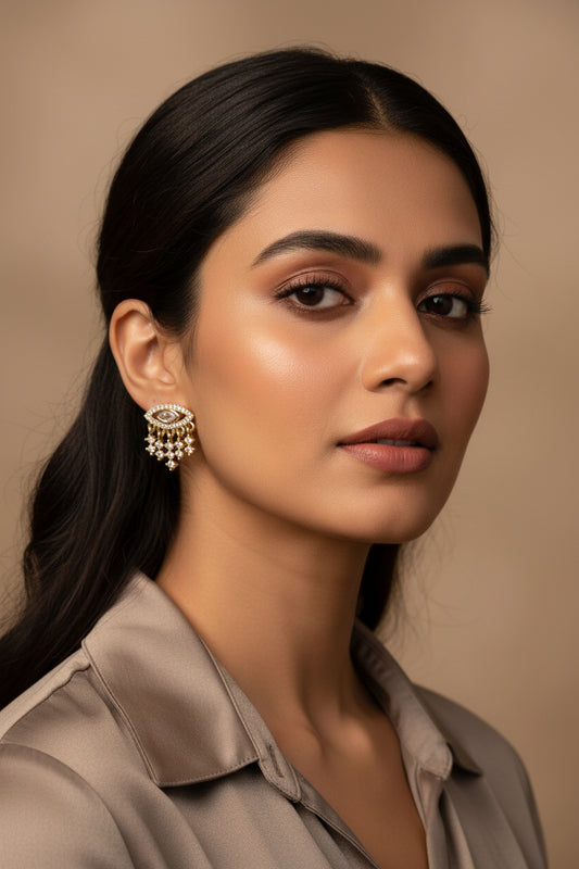 Gold-Tone American Diamond Drop Earrings | Elegant Party Wear Earrings