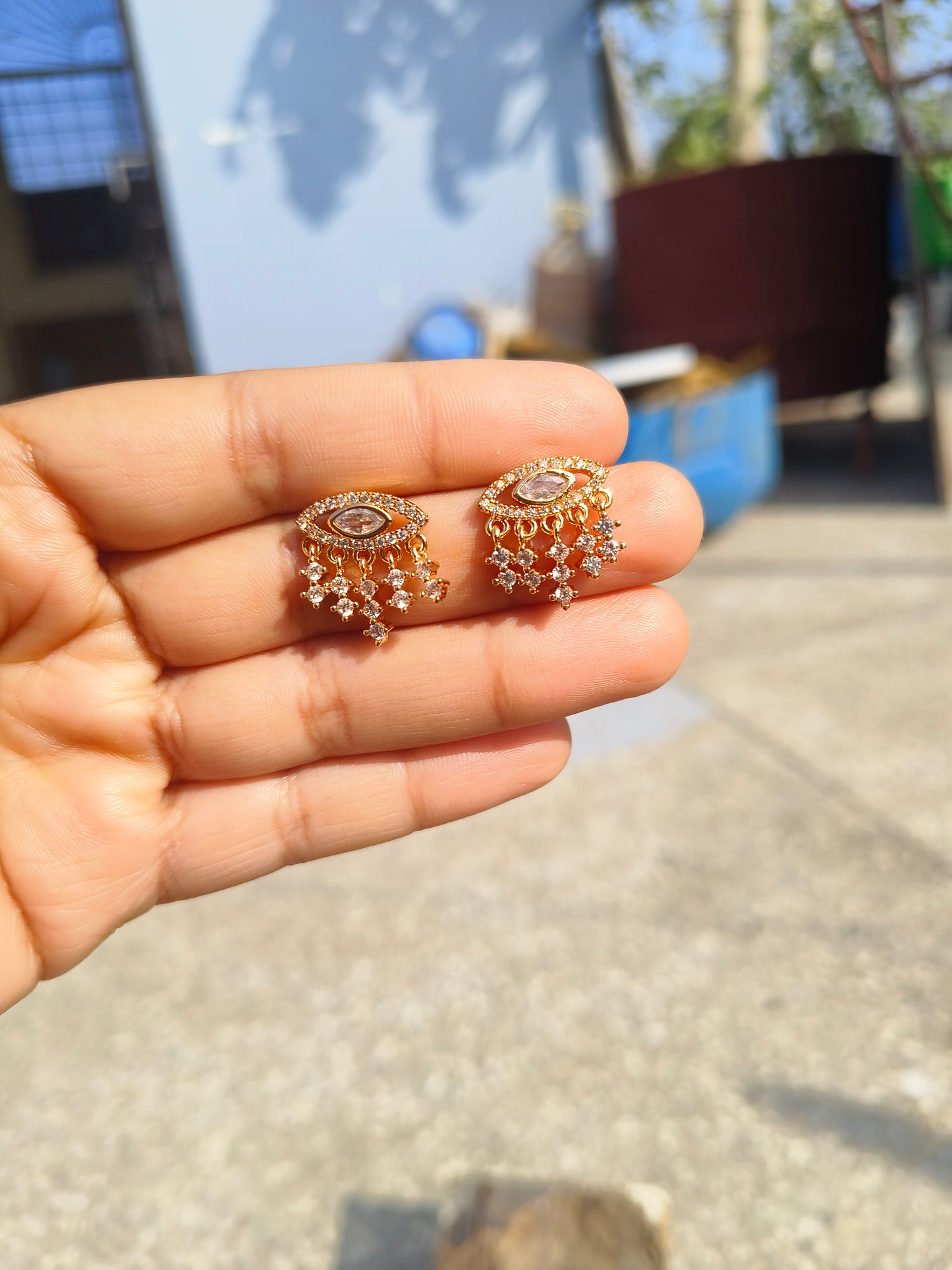 Gold-Tone American Diamond Drop Earrings | Elegant Party Wear Earrings