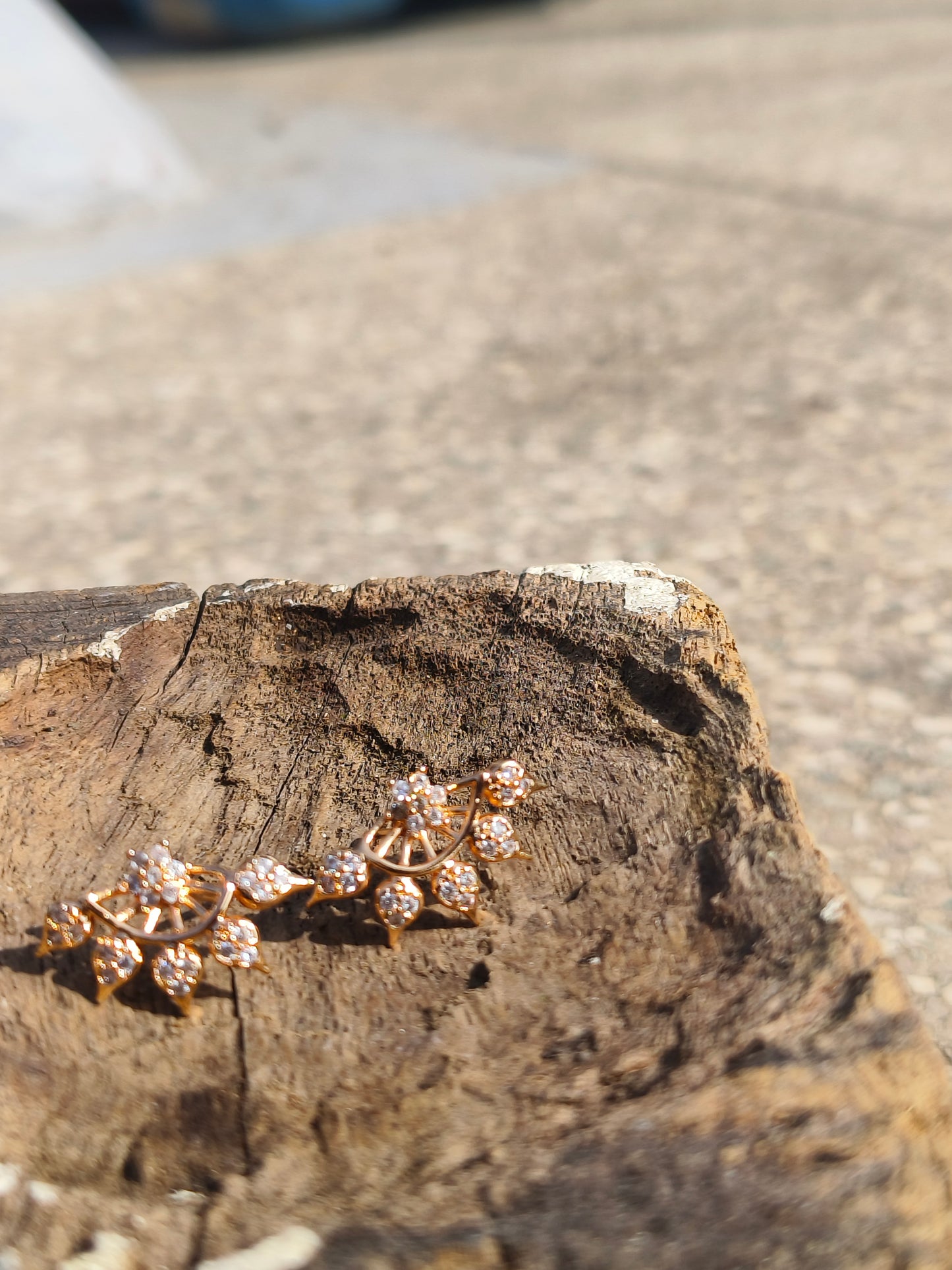Gold-Tone Floral Fan American Diamond Stud Earrings | Elegant Ethnic Studs