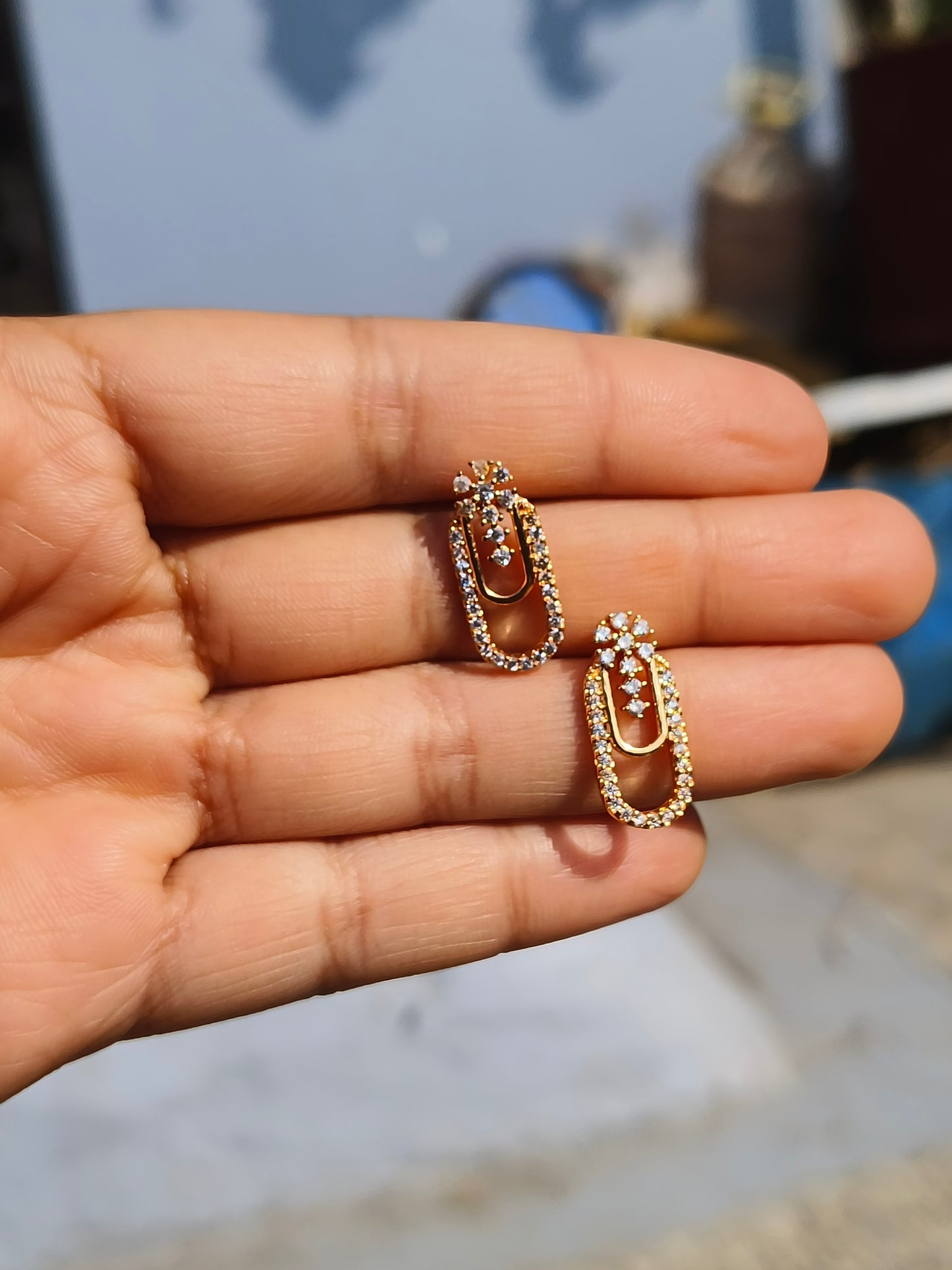 ROSE Gold-Tone Oval Loop American Diamond Stud Earrings | Elegant Party Wear Studs