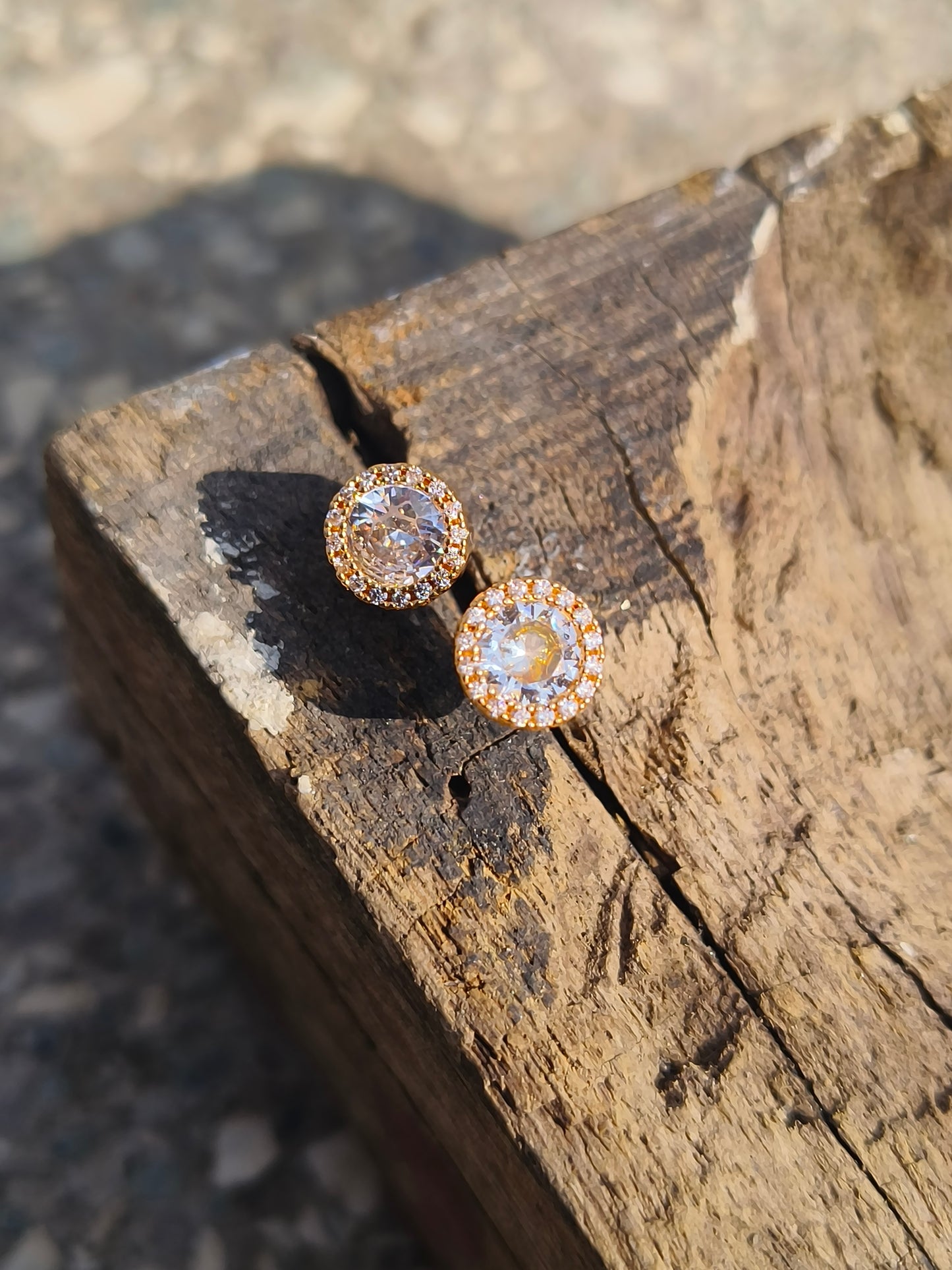 Gold Plated AD Round Stud Earrings | Anti-Tarnish Sparkling Party Wear Earrings