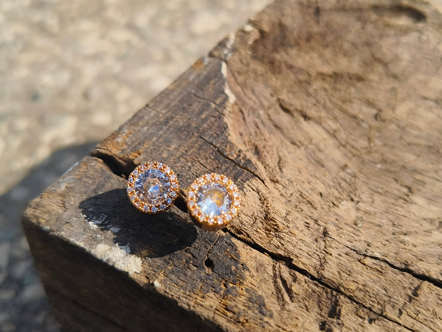Gold Plated AD Round Stud Earrings | Anti-Tarnish Sparkling Party Wear Earrings