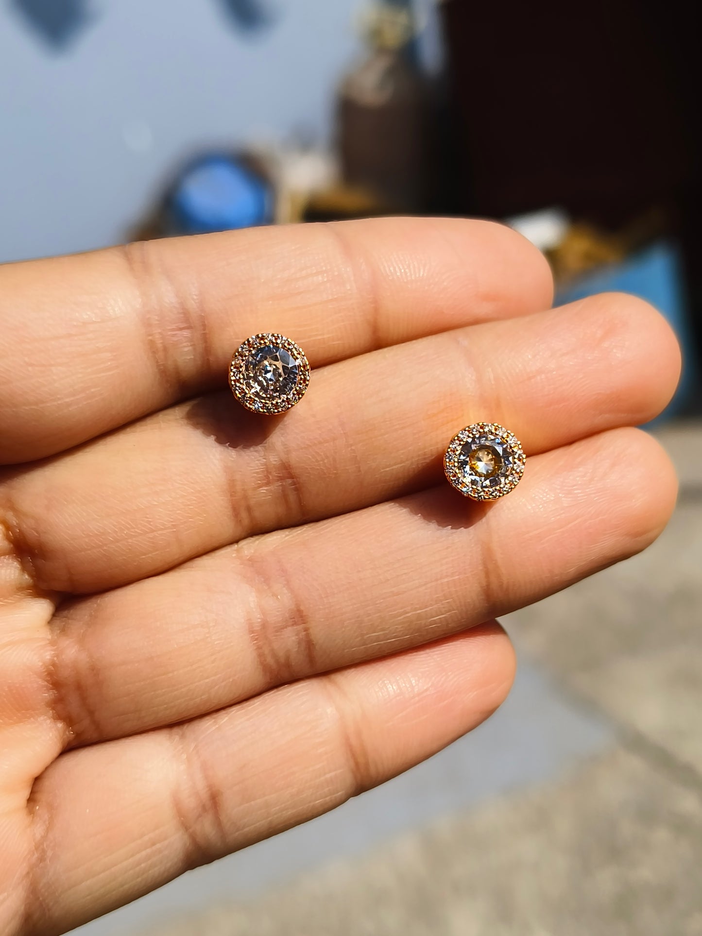 Gold Plated AD Round Stud Earrings | Anti-Tarnish Sparkling Party Wear Earrings