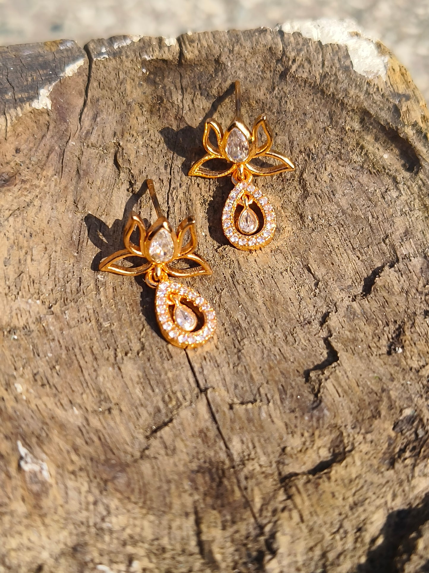 ROSE Gold Plated Lotus Drop Earrings | AD Stone Anti-Tarnish Traditional Earrings