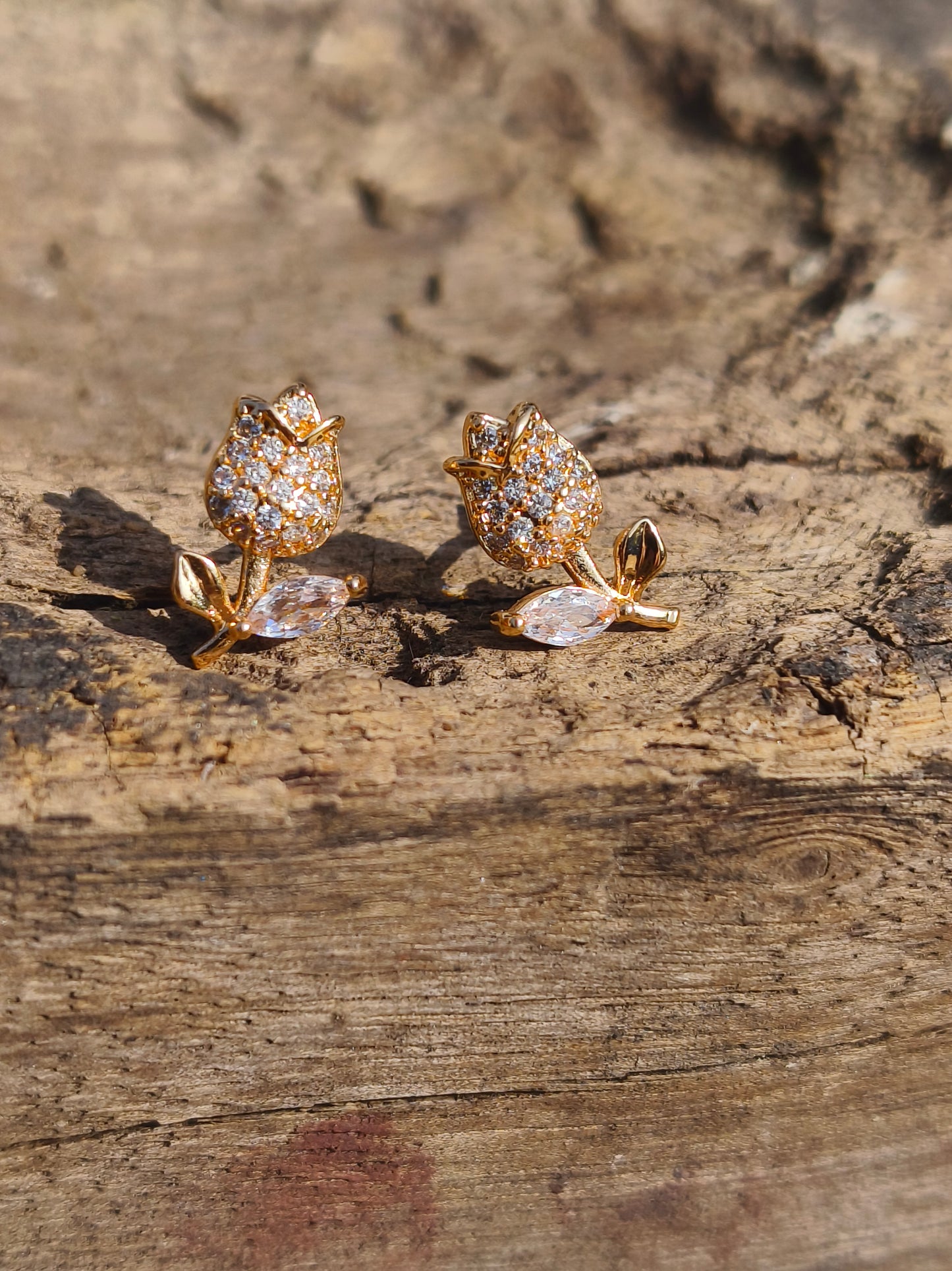ROSE Gold  Rose Stud Earrings | AD Stone Floral Anti-Tarnish Earrings