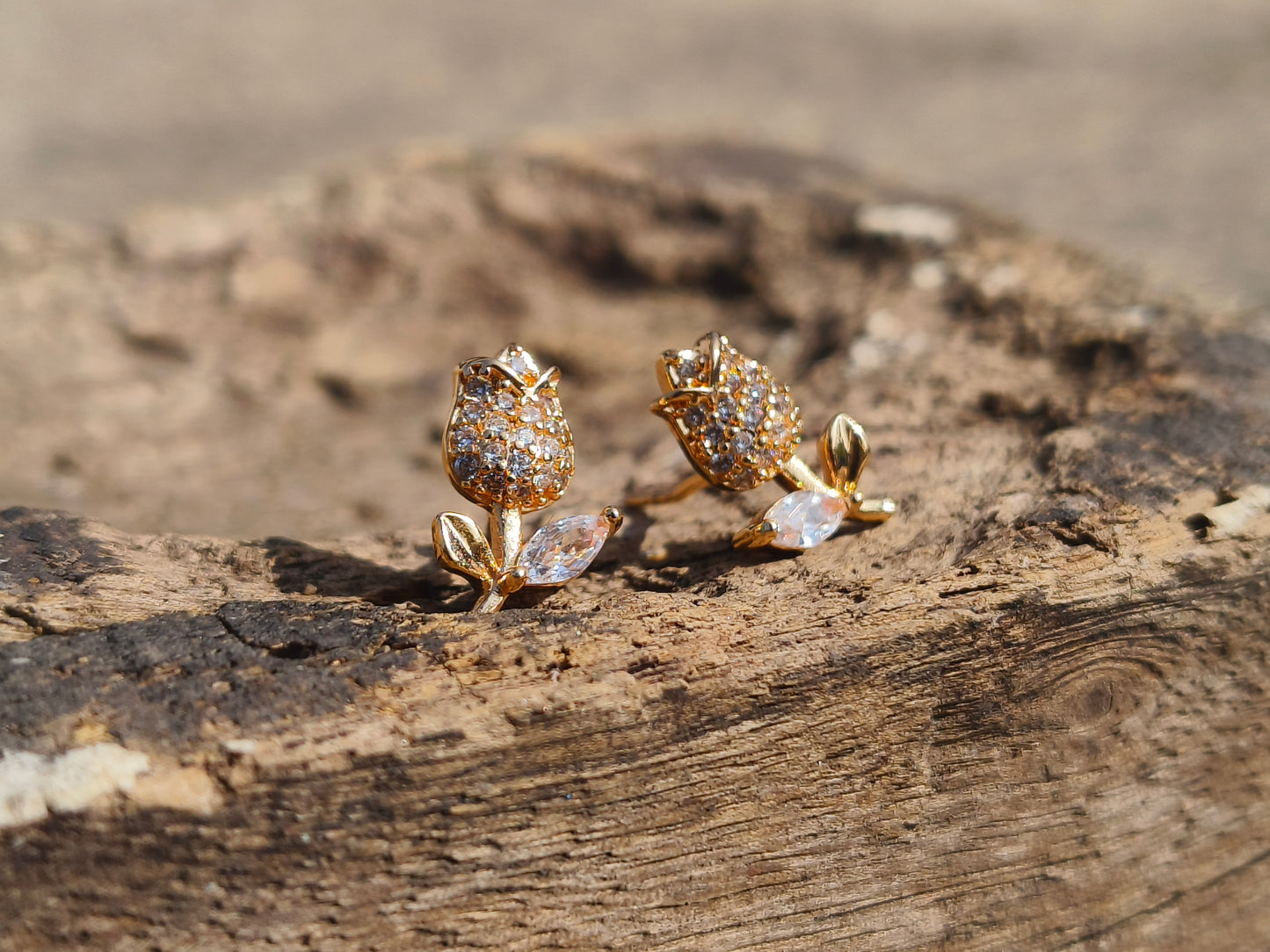 ROSE Gold  Rose Stud Earrings | AD Stone Floral Anti-Tarnish Earrings