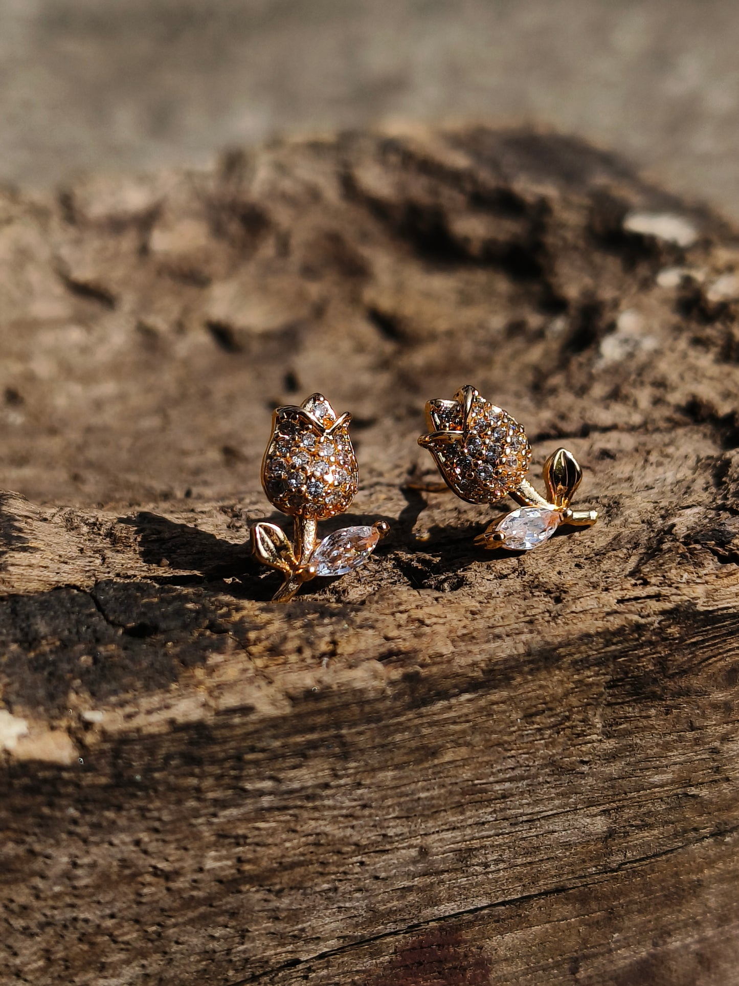 ROSE Gold  Rose Stud Earrings | AD Stone Floral Anti-Tarnish Earrings