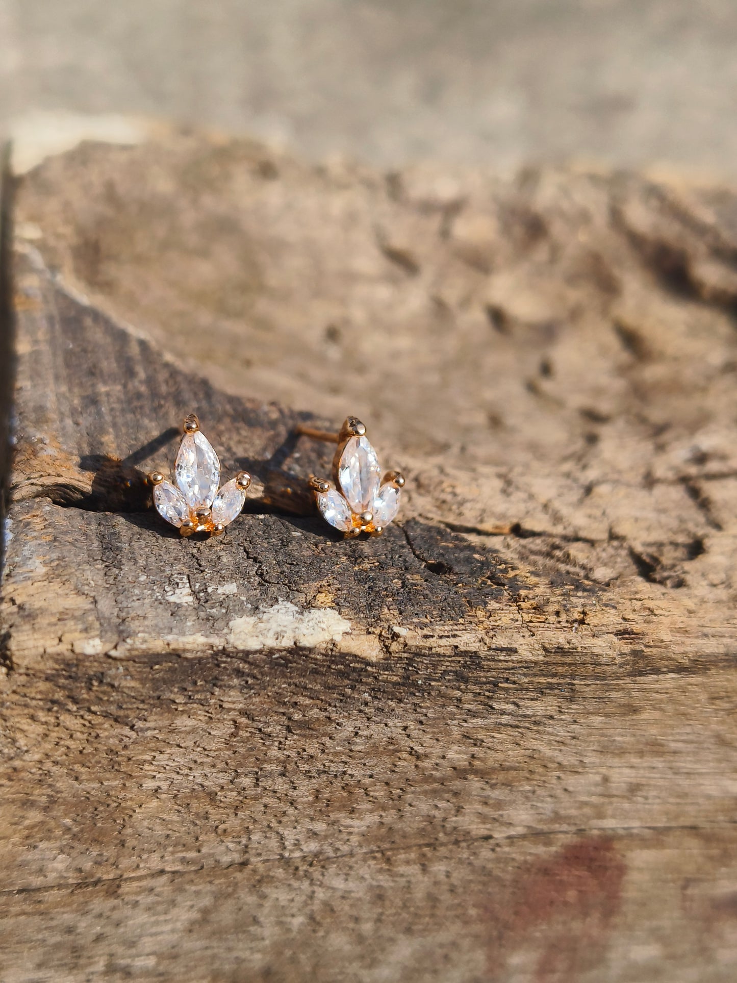 Lotus Inspired American Diamond Stud Earrings | Minimal Gold Finish AD Earrings for Women