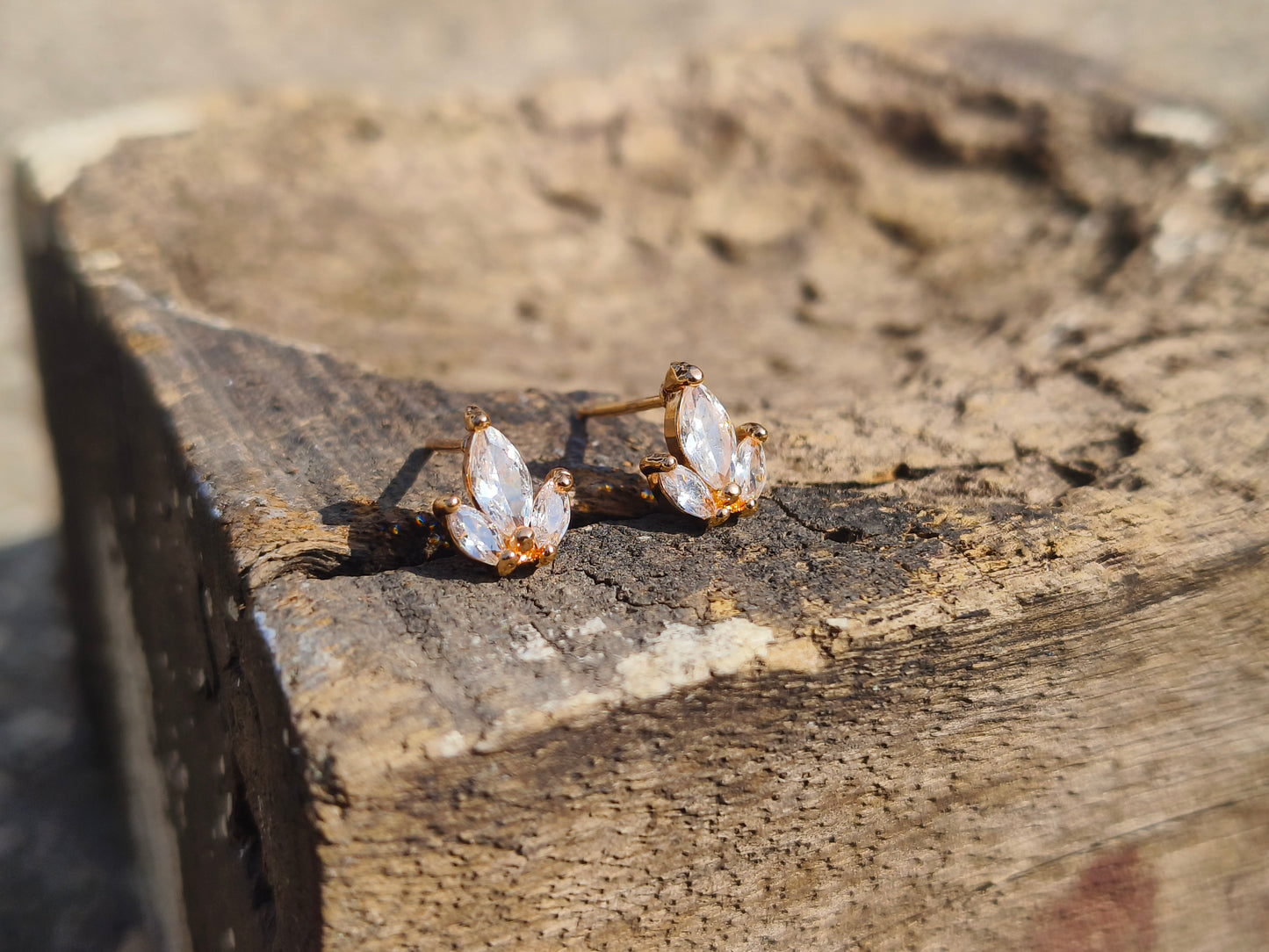 Lotus Inspired American Diamond Stud Earrings | Minimal Gold Finish AD Earrings for Women