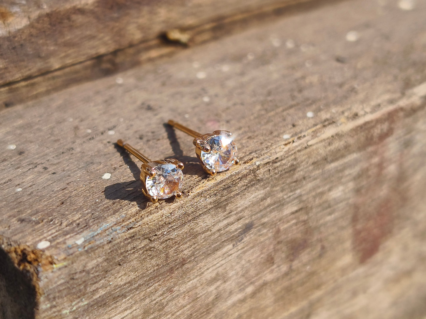 Classic American Diamond Solitaire Stud Earrings | Gold Finish Minimal Earrings for Women