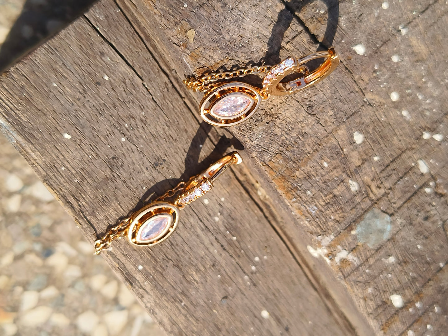 Designer American Diamond Chain Hoop Earrings | Gold Finish Statement Hoops for Women