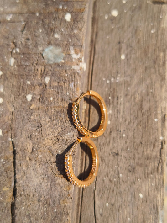 American Diamond Studded Hoop Earrings | Gold Finish Classic Hoops for Women