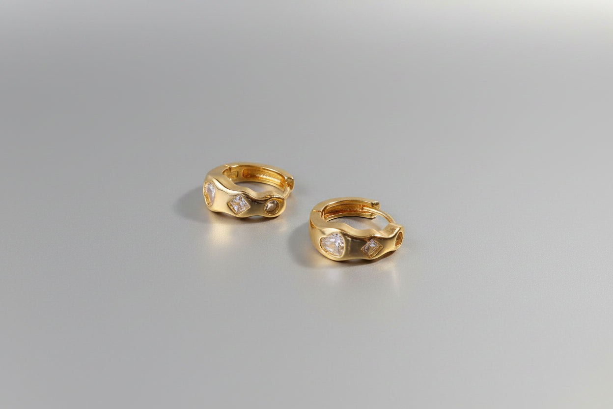 Chunky Gold Finish Hoop Earrings with American Diamonds | Modern Statement Hoops for Women
