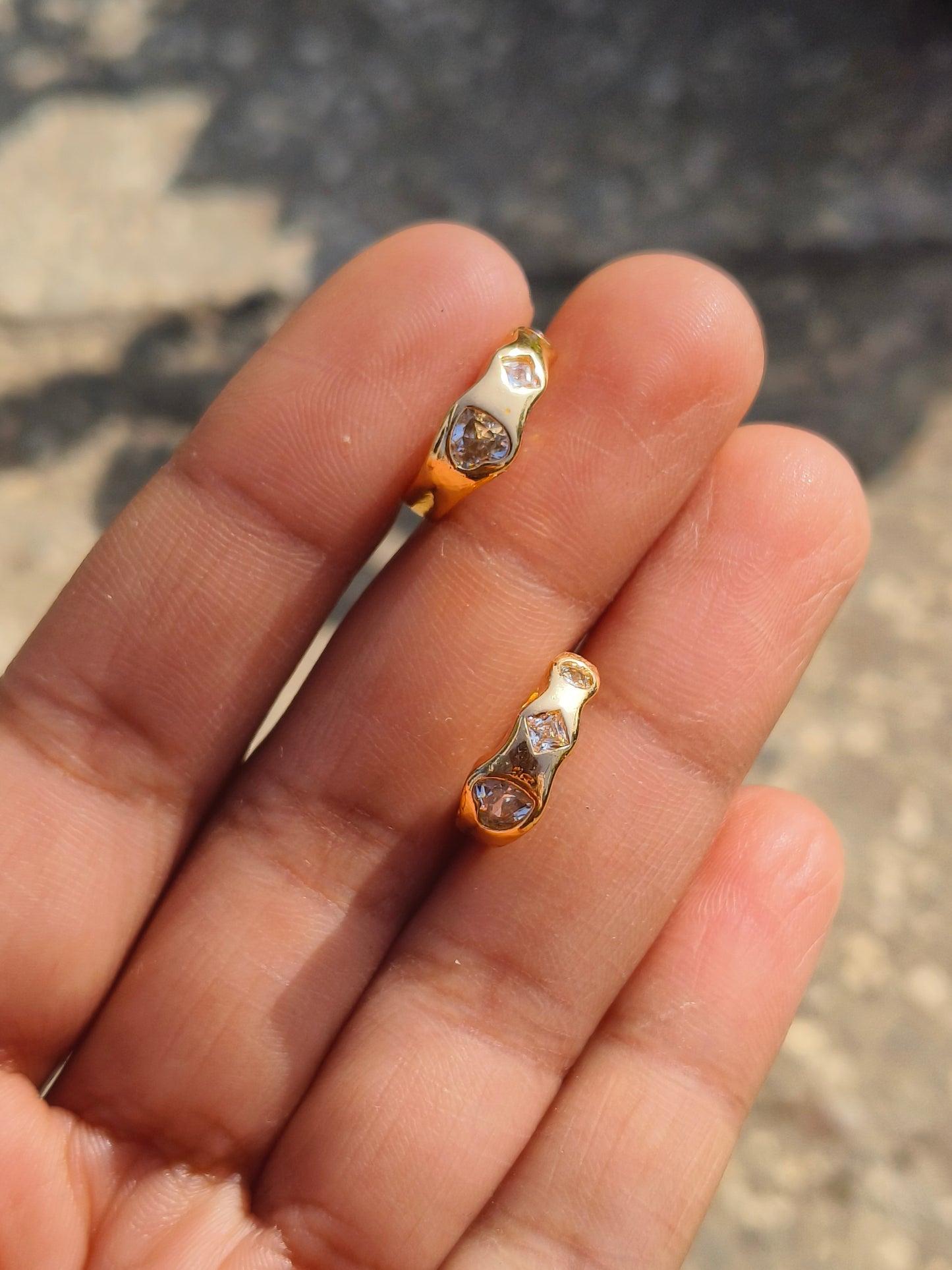 Chunky Gold Finish Hoop Earrings with American Diamonds | Modern Statement Hoops for Women