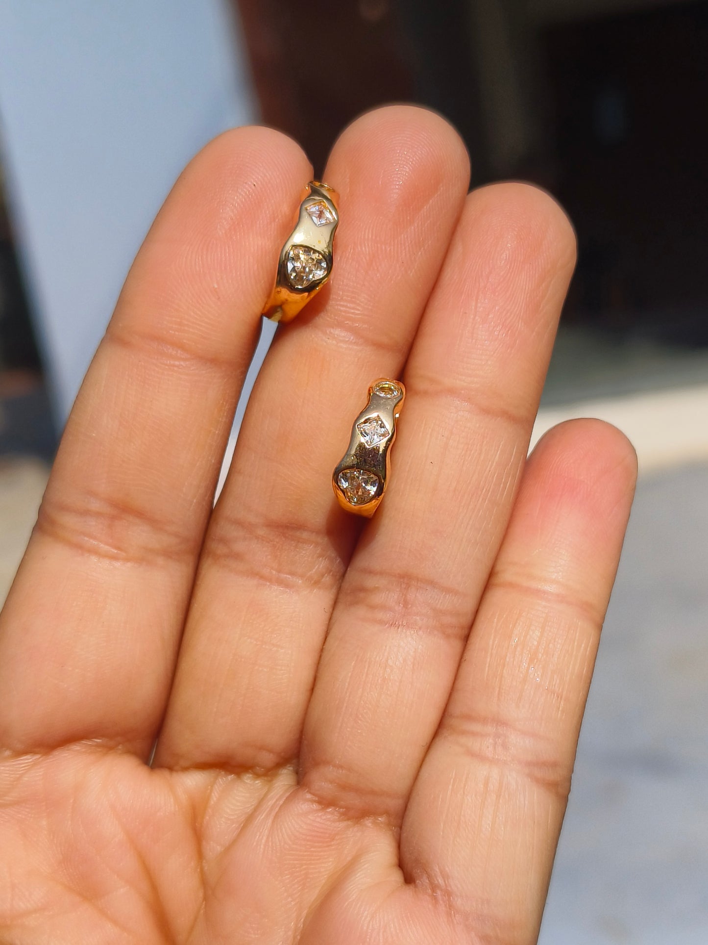 Chunky Gold Finish Hoop Earrings with American Diamonds | Modern Statement Hoops for Women