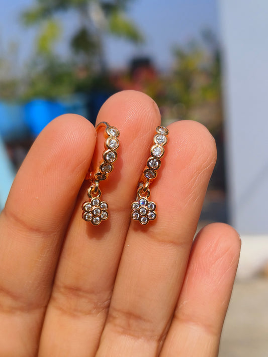 American Diamond Flower Drop Earrings for Women | Anti Tarnish AD Daily Wear Earrings