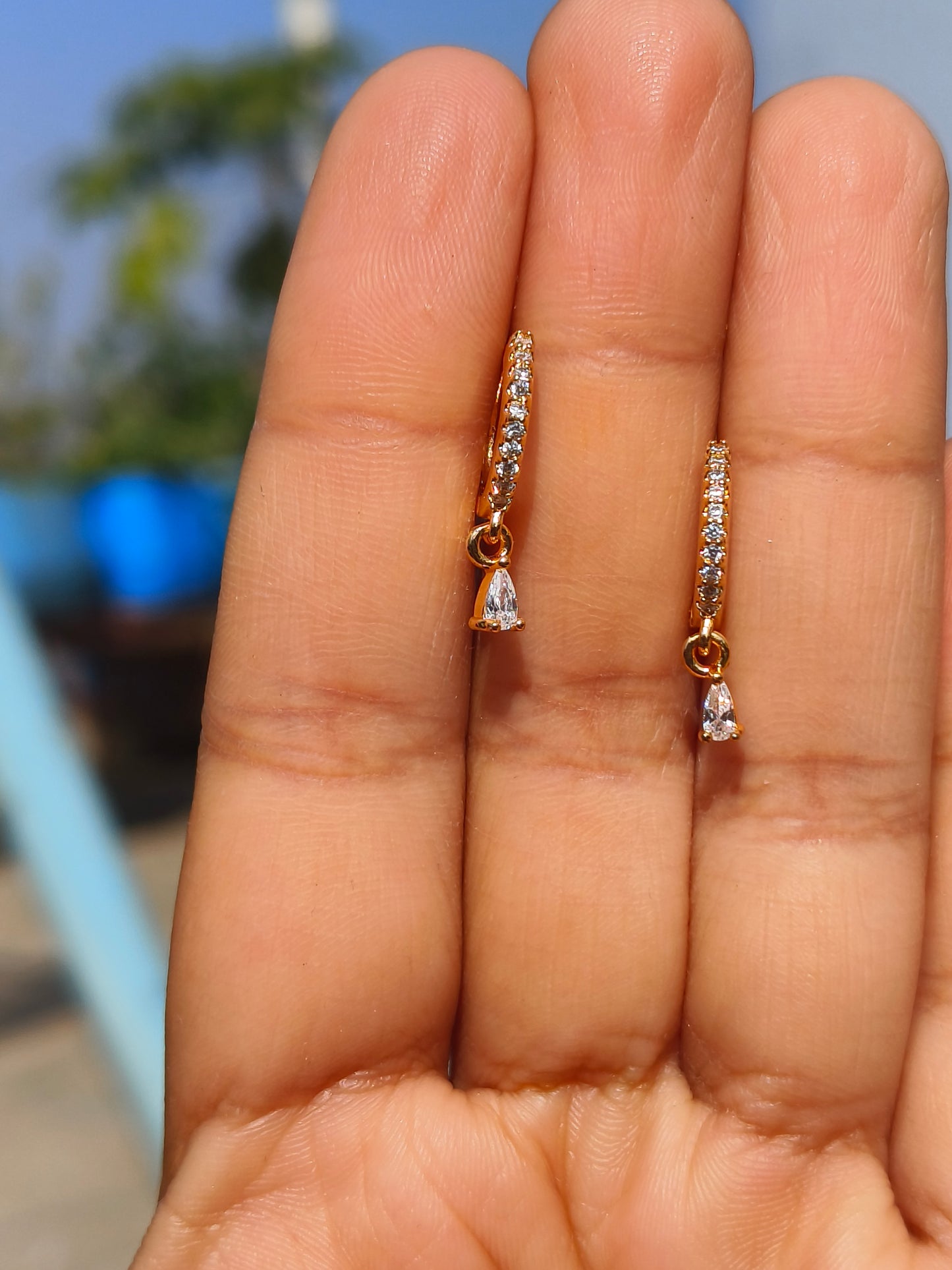 American Diamond Slim Drop Earrings for Women | Anti Tarnish AD Minimal Earrings