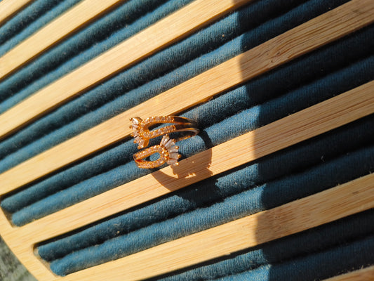 Twin Bloom Adjustable Zircon Ring | Anti-Tarnish Gold Finish