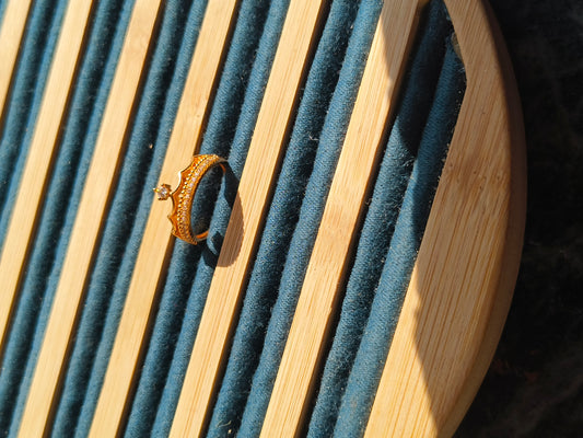 Crown Shape Gold AD Ring | Royal American Diamond Ring for Women