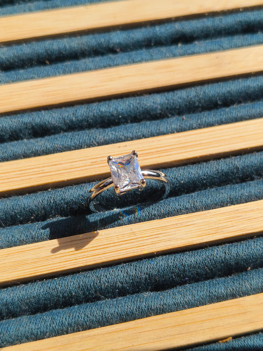 JEWELLSBYSWATI Emerald Cut CZ Solitaire Ring | Elegant Minimal Statement Ring