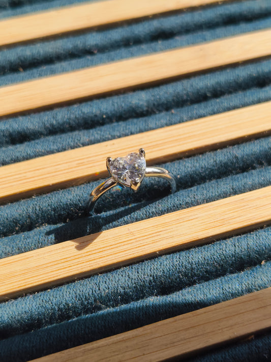Heart Shape CZ Solitaire Ring | Elegant Minimal Statement Ring