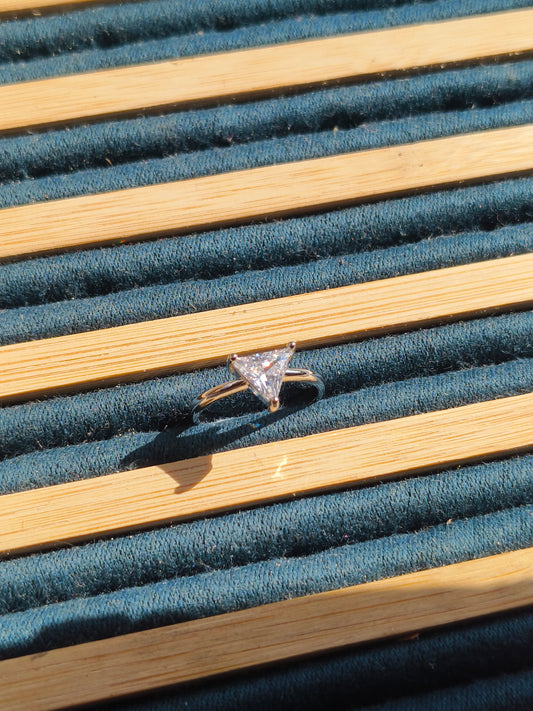 JEWELLSBYAWATI Triangle Cut CZ Solitaire Ring | Modern Minimal Statement Ring