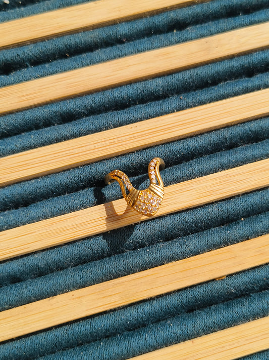 Gold  CZ Studded Adjustable Ring | Elegant Designer A-Ring