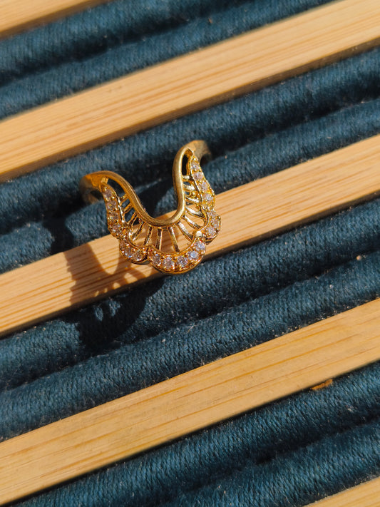 JEWELLSBYSWATI Gold Plated  Studded Adjustable Ring | Elegant Designer A-Ring