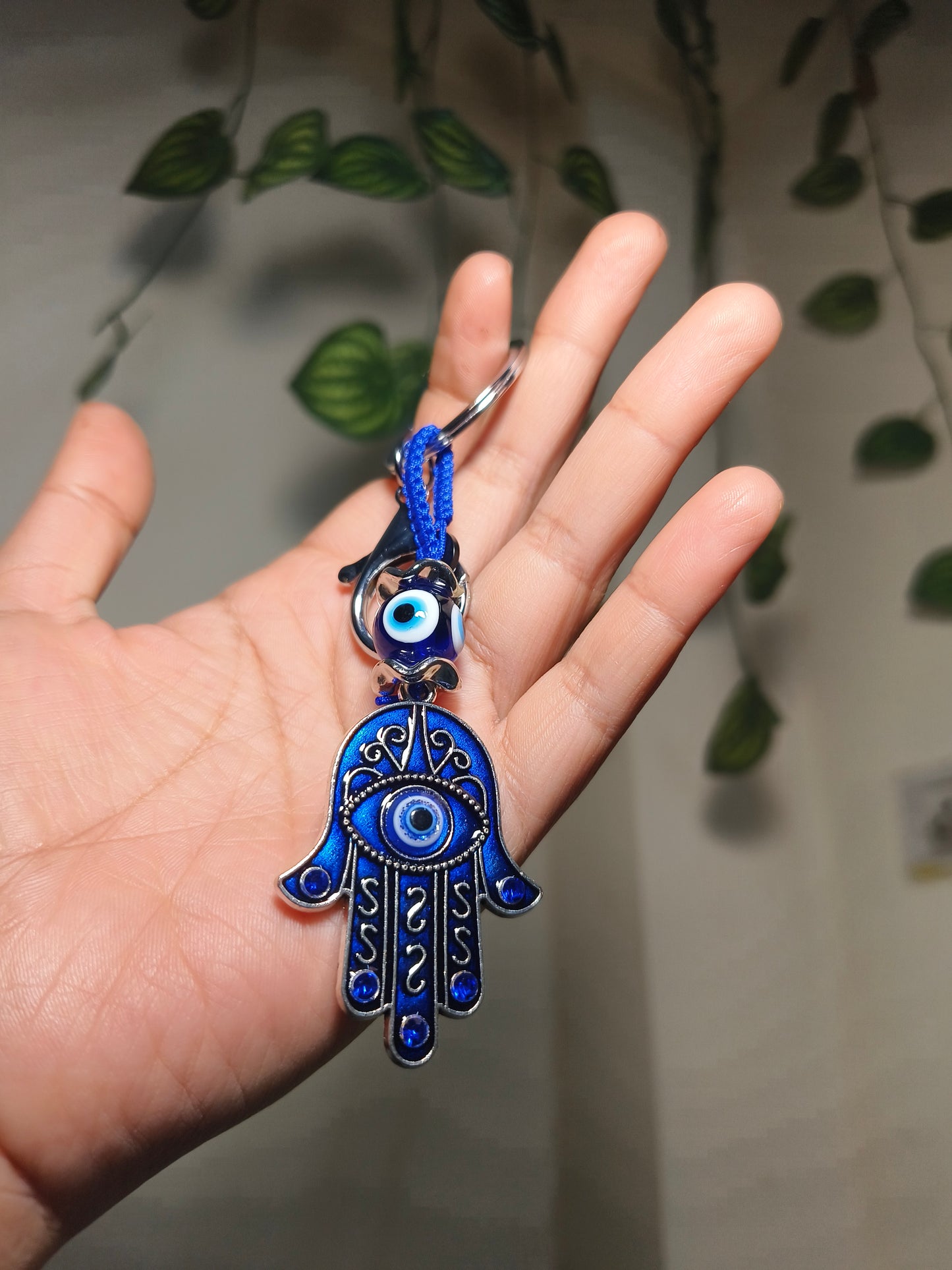 Evil Eye Hamsa Hand Keychain | Nazar Protection Blue Hand of Fatima Keyring for Keys & Bags