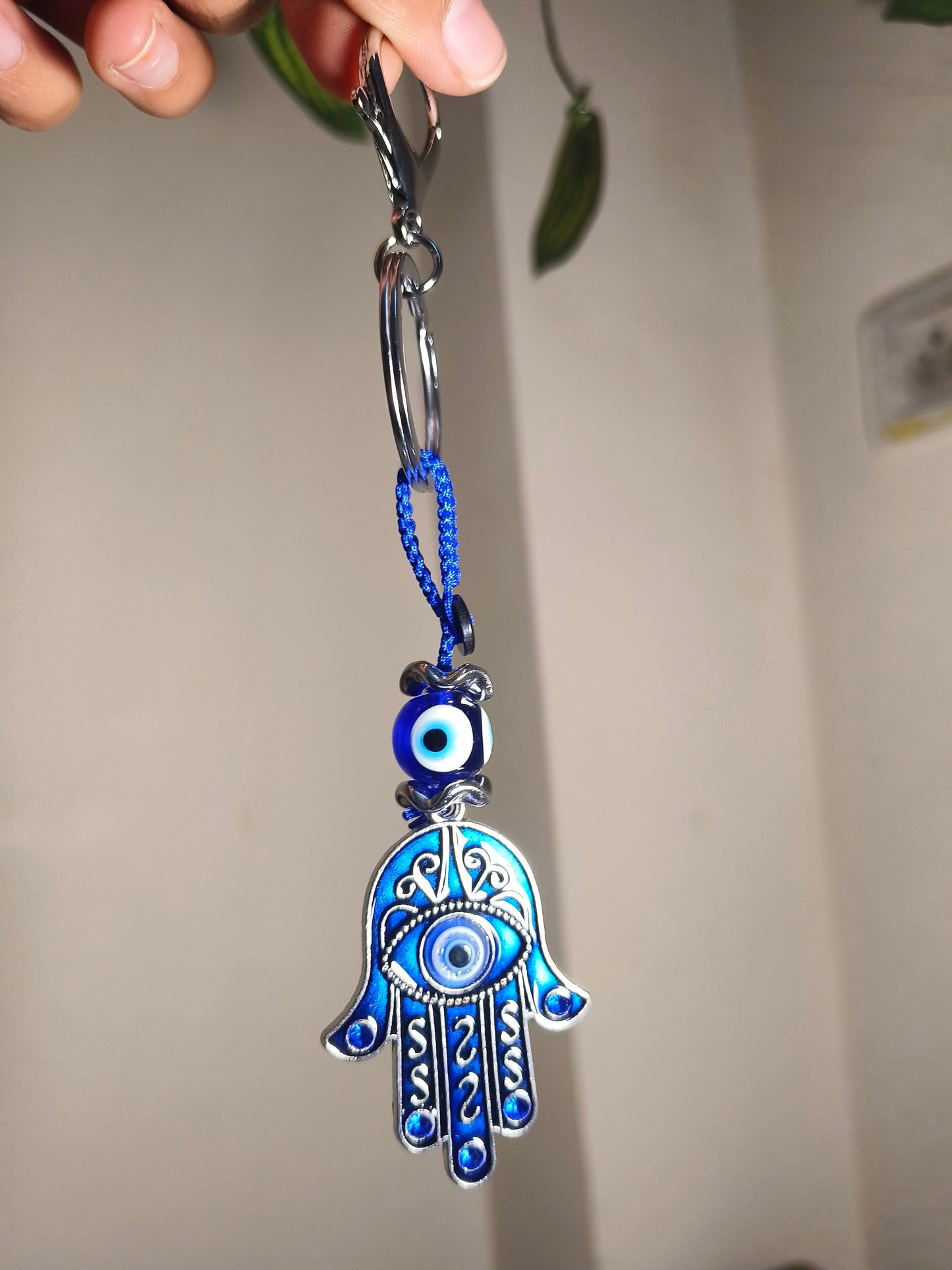 Evil Eye Hamsa Hand Keychain | Nazar Protection Blue Hand of Fatima Keyring for Keys & Bags