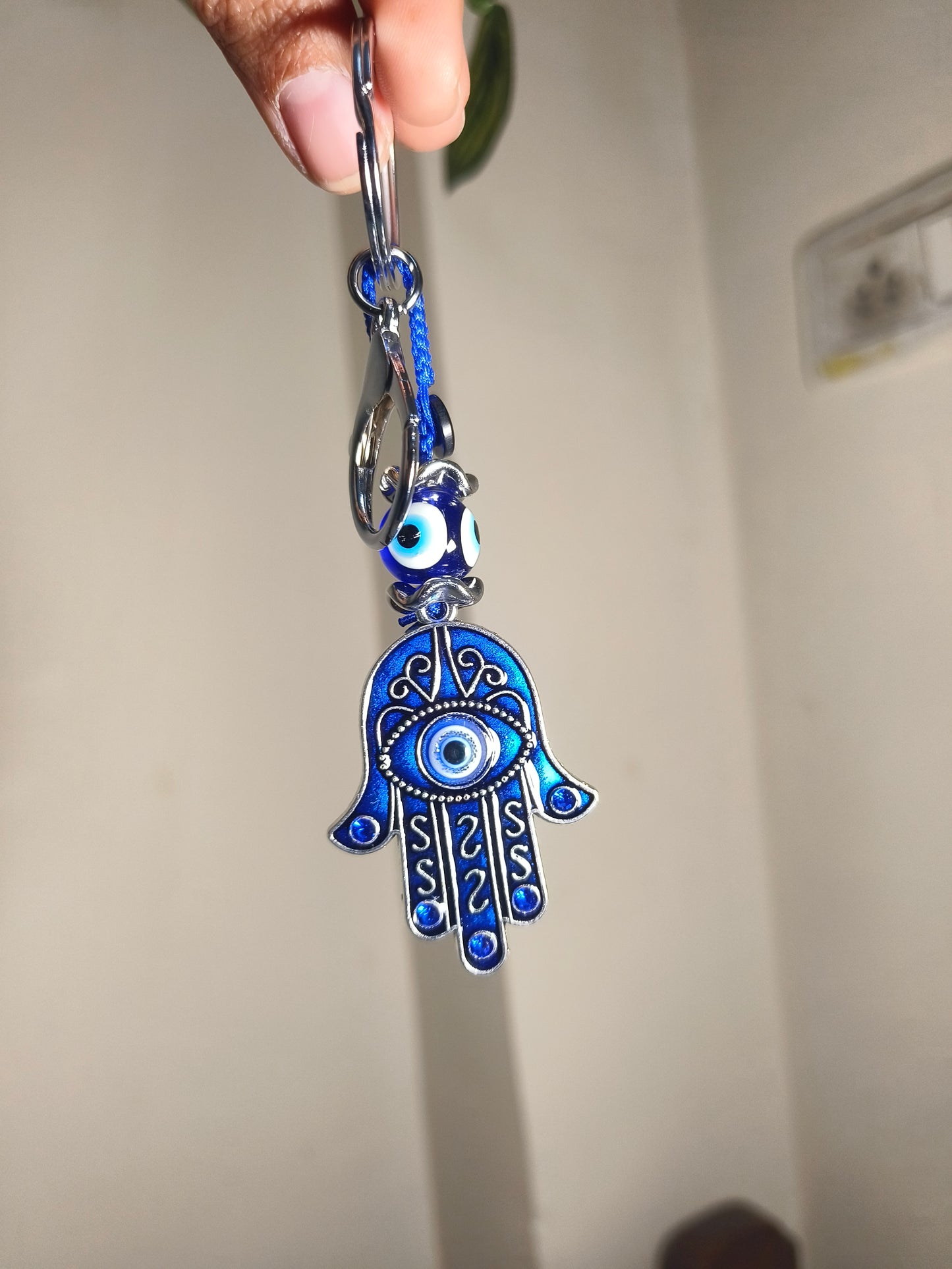 Evil Eye Hamsa Hand Keychain | Nazar Protection Blue Hand of Fatima Keyring for Keys & Bags