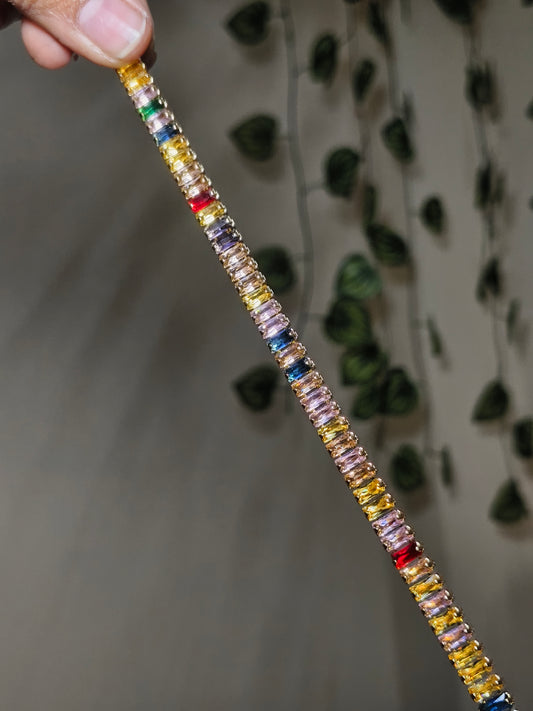 Multicolor Tennis Bracelet for Women | Rainbow Baguette Stone Gold Finish Bracelet