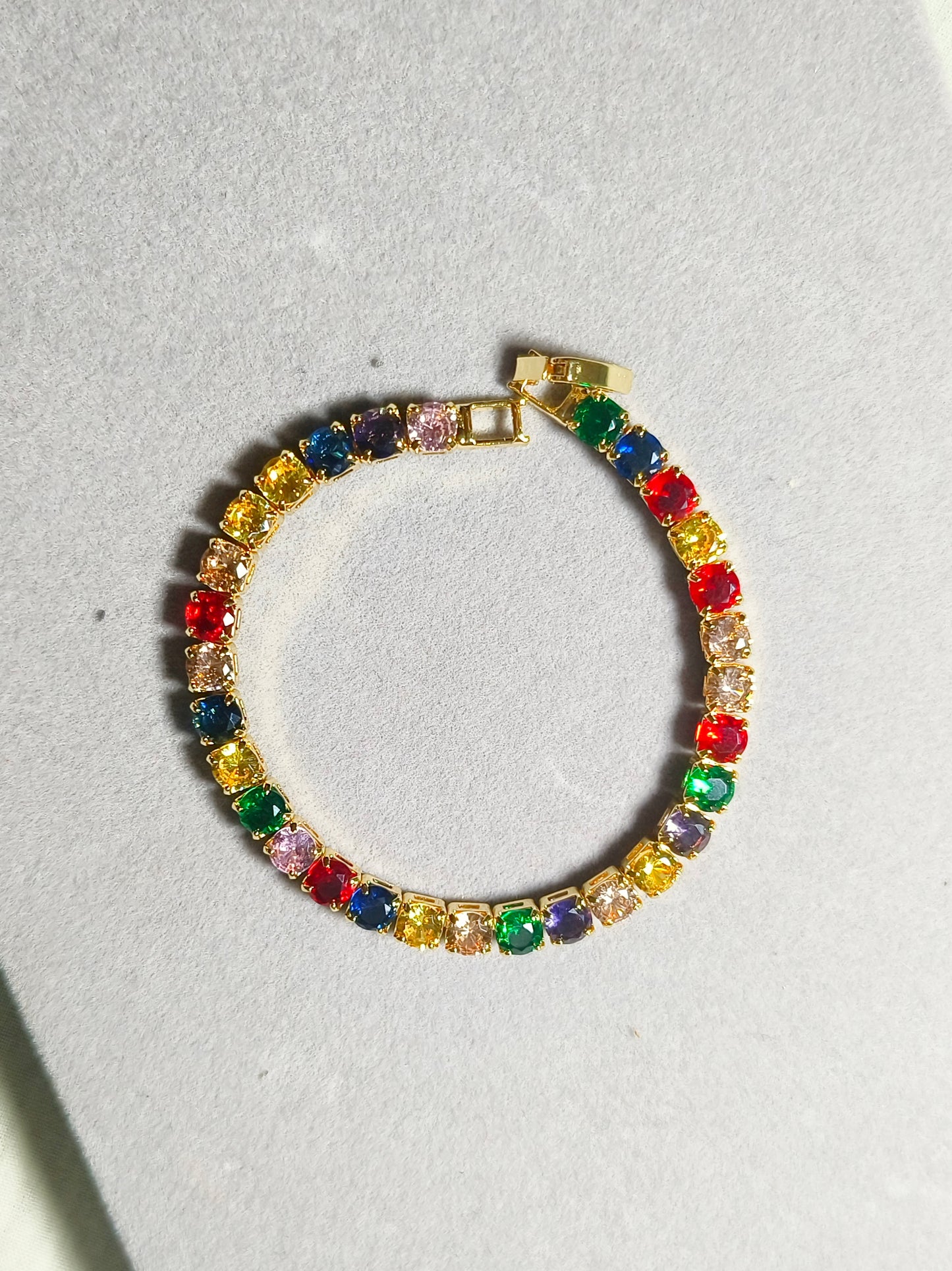 Multicolor Tennis Bracelet for Women | Rainbow Round Stone Gold Finish Bracelate