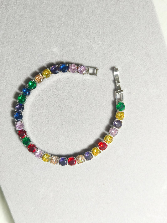 Multicolor Tennis Bracelet for Women | Rainbow Round Stone Gold Finish Bracelate