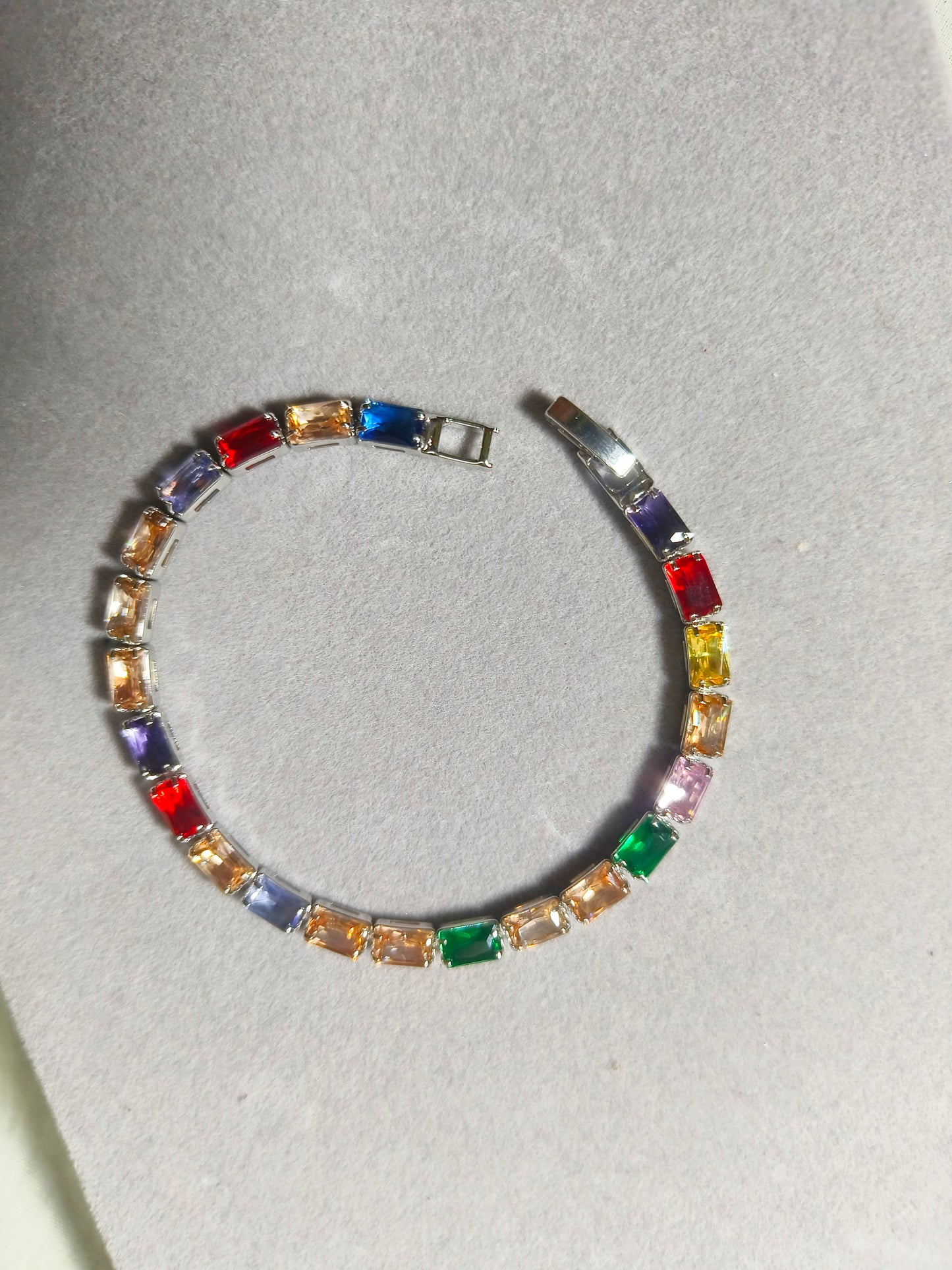 Multicolor Tennis Bracelet for Women | Rainbow Baguette Stone Silver Finish Bracelet