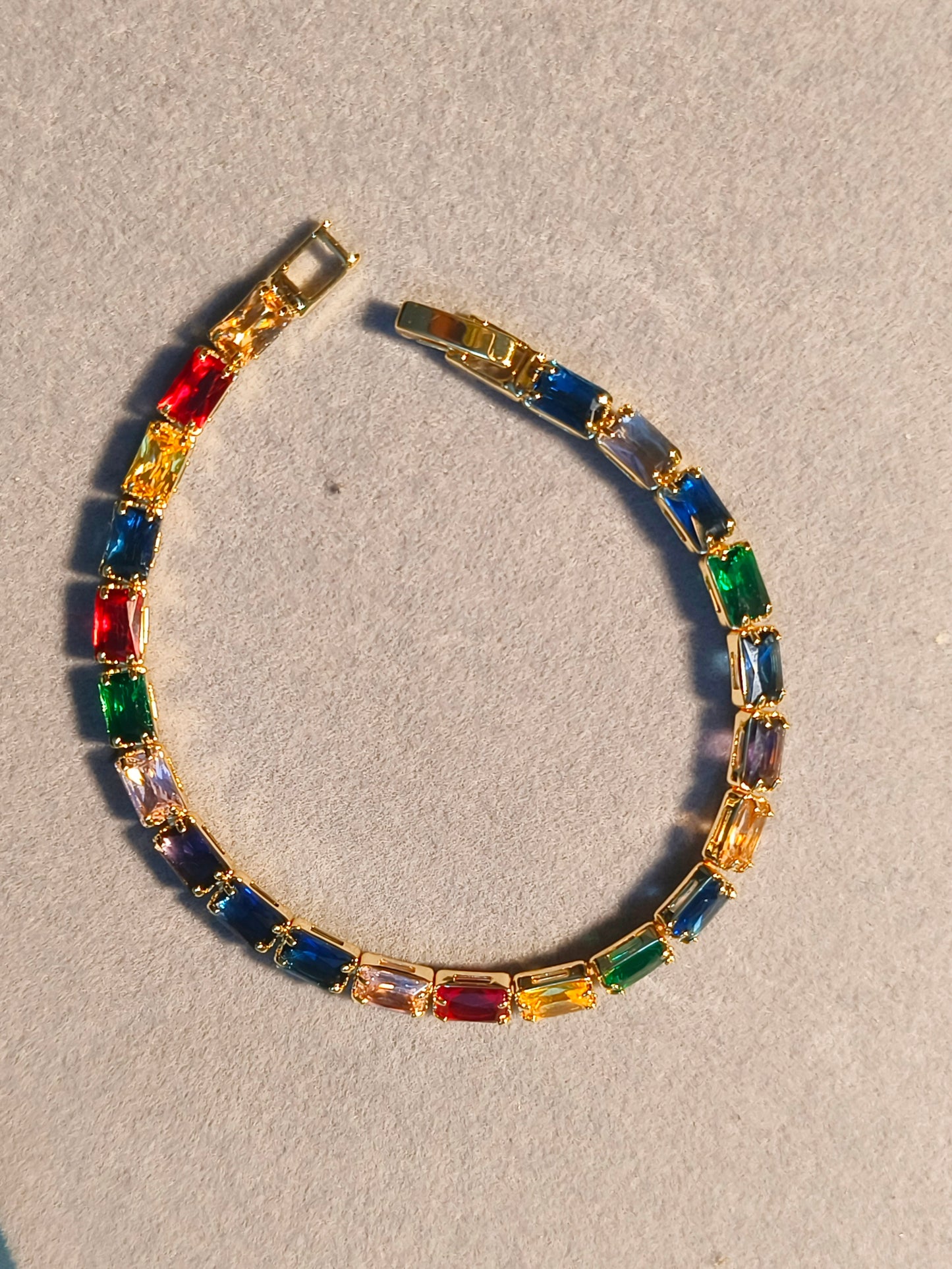 Multicolor Tennis Bracelet for Women | Rainbow Baguette Stone Silver Finish Bracelet