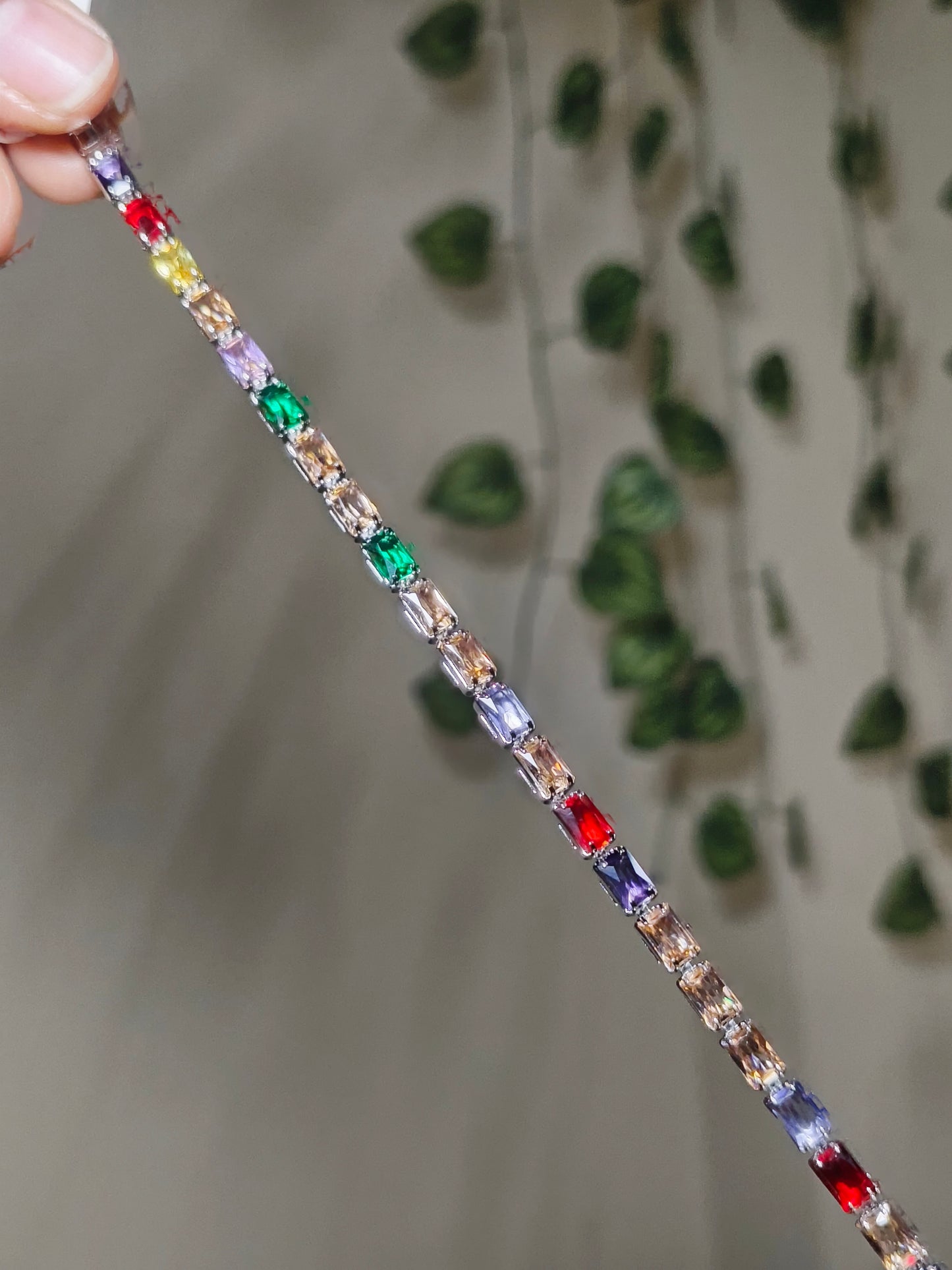 Multicolor Tennis Bracelet for Women | Rainbow Baguette Stone Silver Finish Bracelet