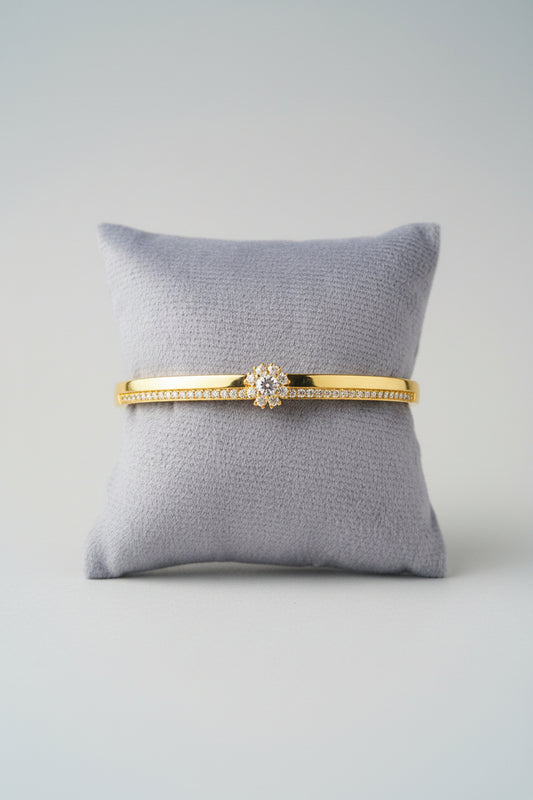 Elegant Gold-Plated Diamond Floral Bracelet for Women | Minimal Luxury Kada Bangle