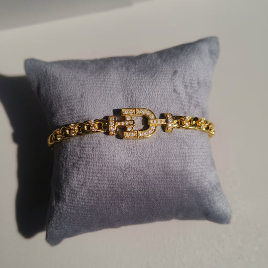 Gold Plated Cuban Chain Lock Bracelet for Women | Crystal Studded Adjustable Bracelet | Anti Tarnish Party & Daily Wear Jewellery