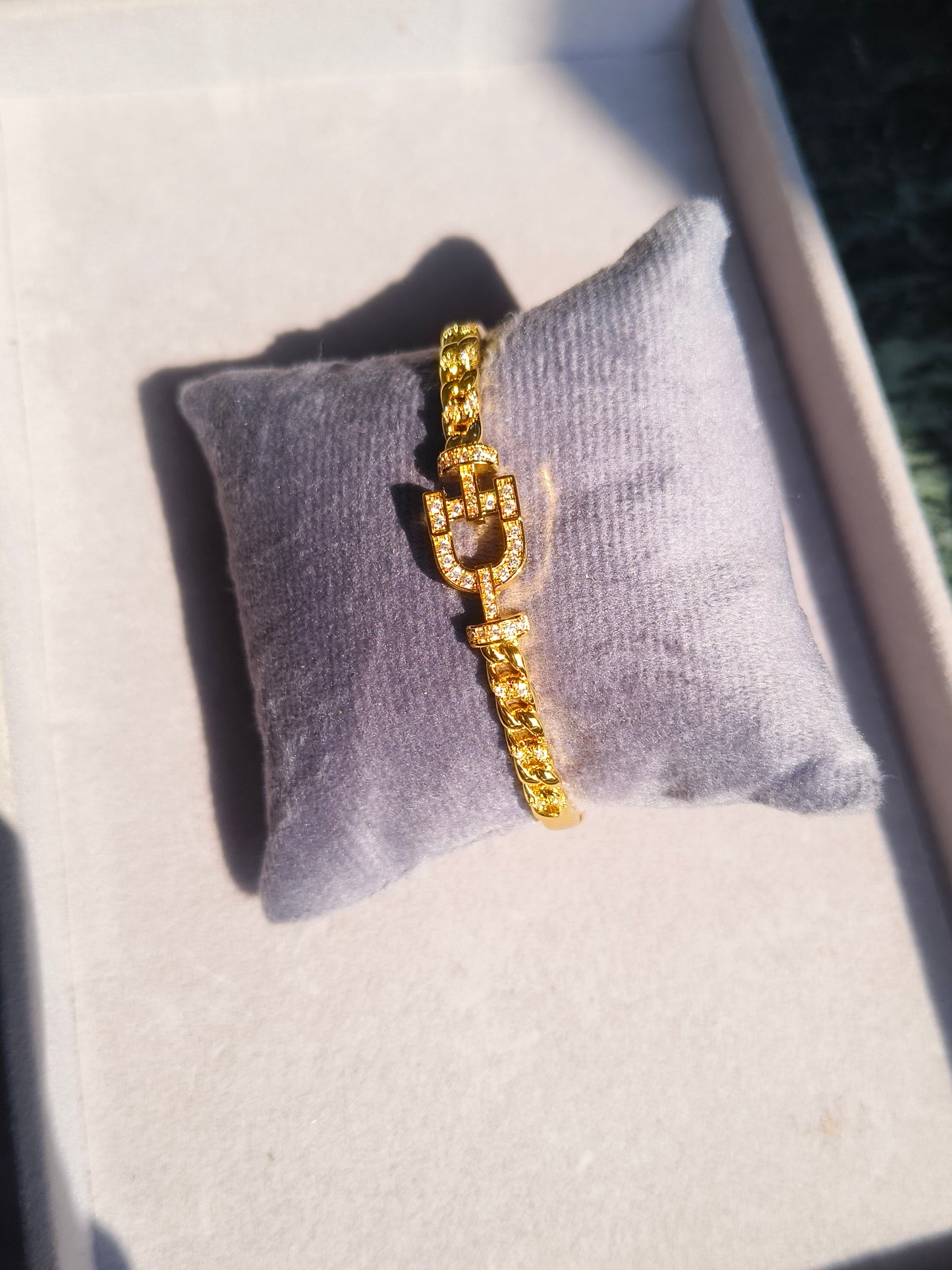 Gold Plated Cuban Chain Lock Bracelet for Women | Crystal Studded Adjustable Bracelet | Anti Tarnish Party & Daily Wear Jewellery