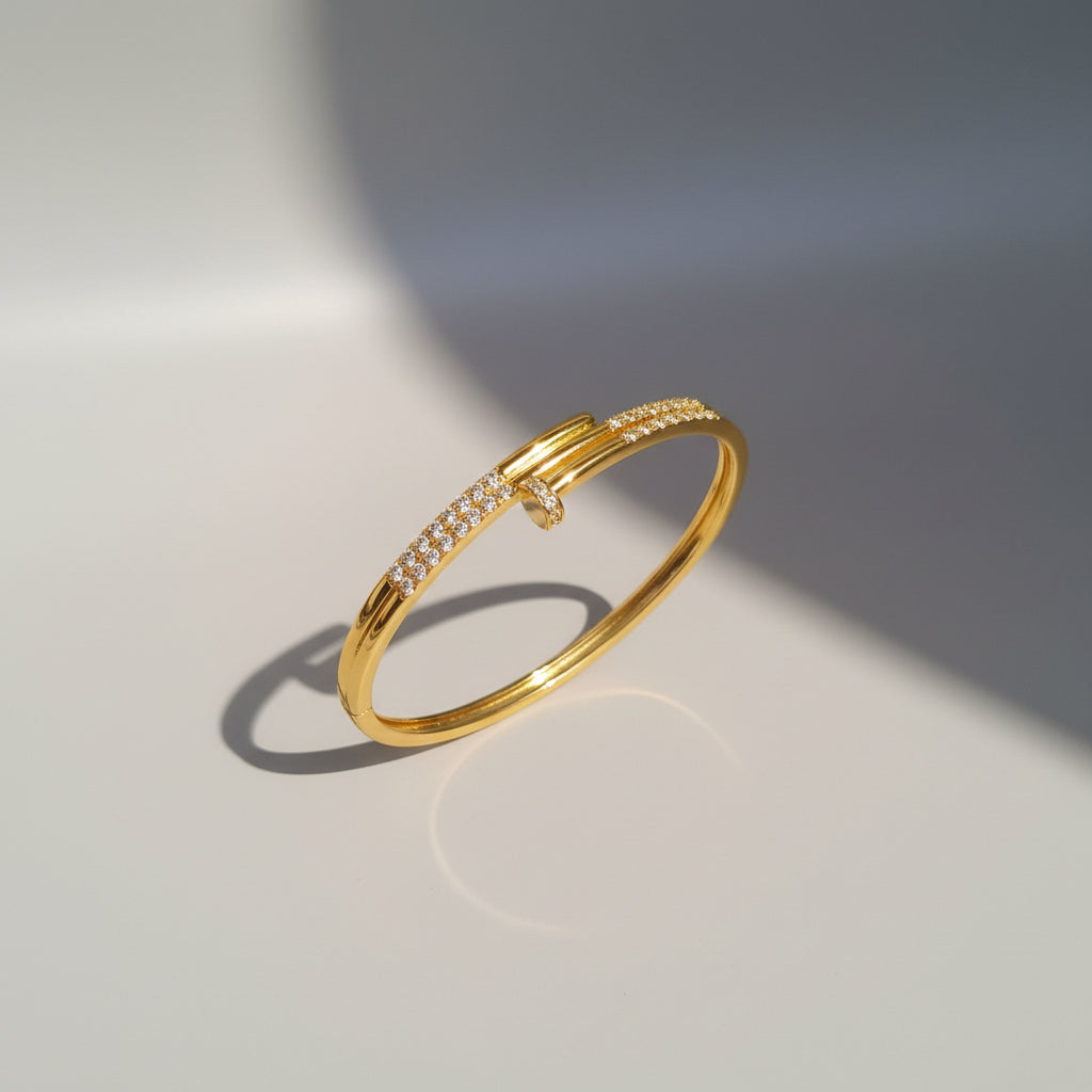 Gold Plated Crystal Lock Bracelet for Women | Anti Tarnish Adjustable Cuff Bracelet | Minimal Daily Wear Party Wear Jewellery