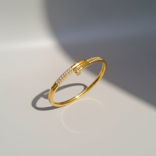 Gold Plated Crystal Lock Bracelet for Women | Anti Tarnish Adjustable Cuff Bracelet | Minimal Daily Wear Party Wear Jewellery