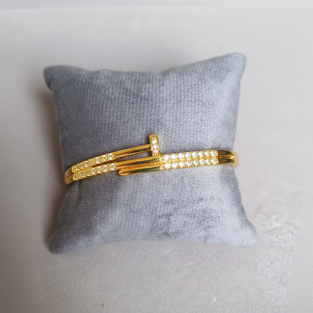 Gold Plated Crystal Lock Bracelet for Women | Anti Tarnish Adjustable Cuff Bracelet | Minimal Daily Wear Party Wear Jewellery